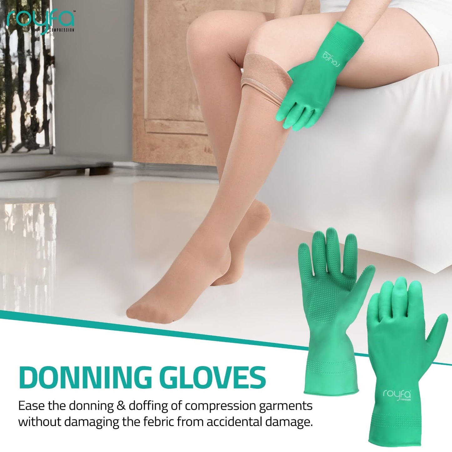 Royfa Donning Gloves for Compression Stockings - Universal Fit Gloves with Raised Ridge Palms for Better Grip (2 Pack, Medium) (Large Pack 2)