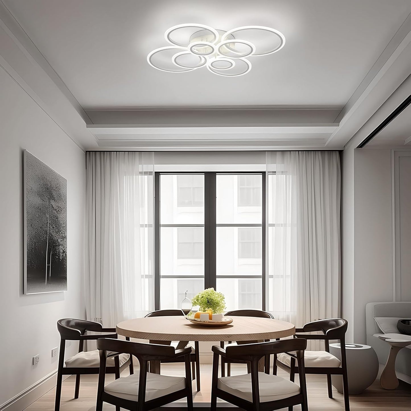 Modern LED Flush Mount Ceiling Light - 4 Rings 4000K Fixture for Kitchen & Living Room