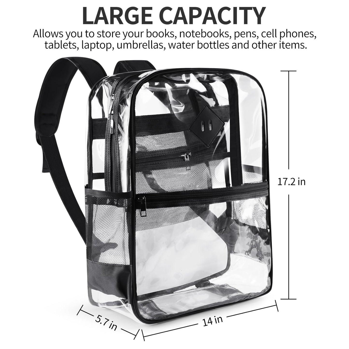 VGJ Clear backpack,Clear Backpack for School,Heavy Duty PVC Transparent Backpack, With Water-Resistant PVC Plastic Material and Ruggedly Ruinforced Shoulder Straps