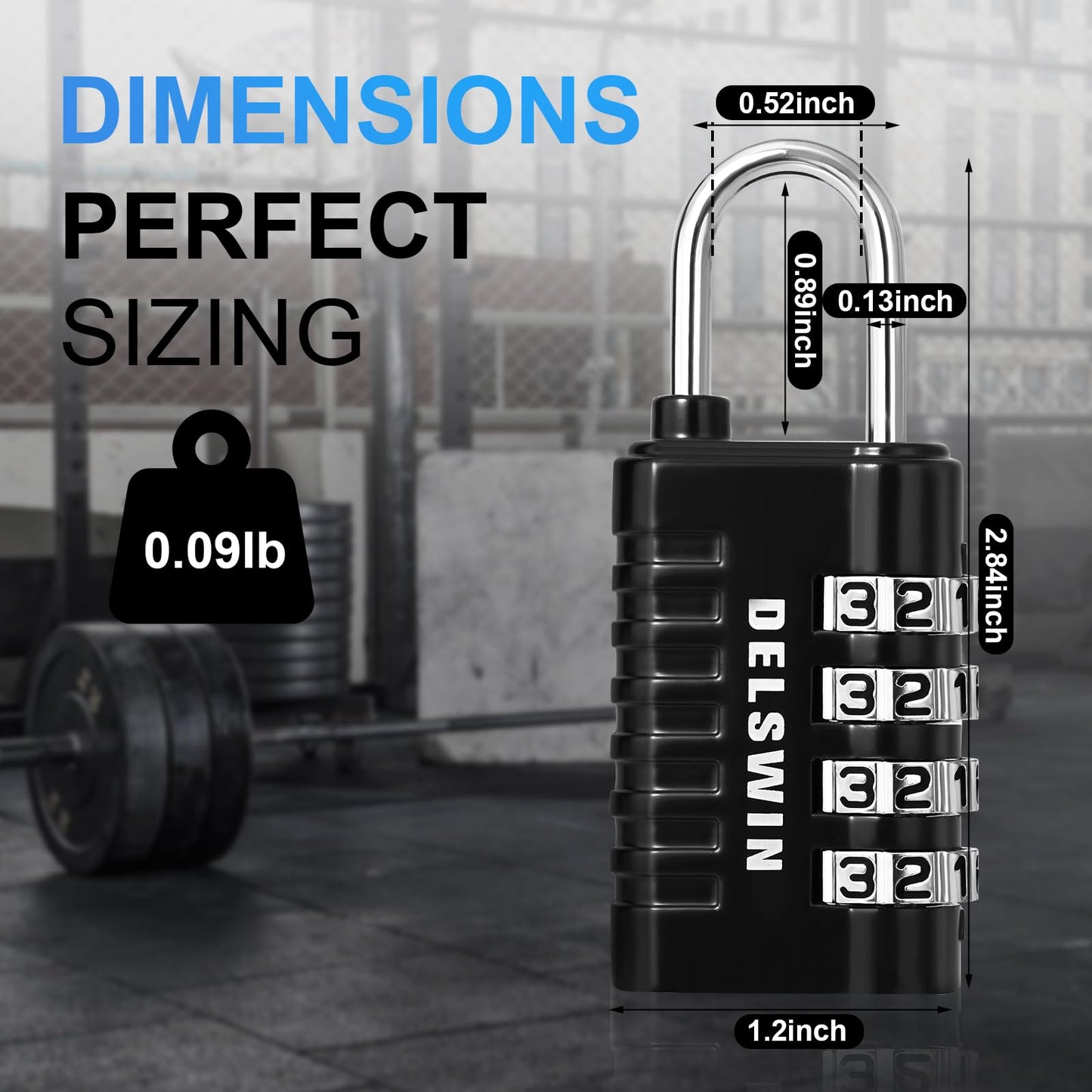 DELSWIN Combination Lock 4-Digit Small Padlock - 4Pcs Resettable Combo Lock for School Gym Locker, Outdoor, Fence, Gate, Waterproof Luggage Locks for Travel Backpack