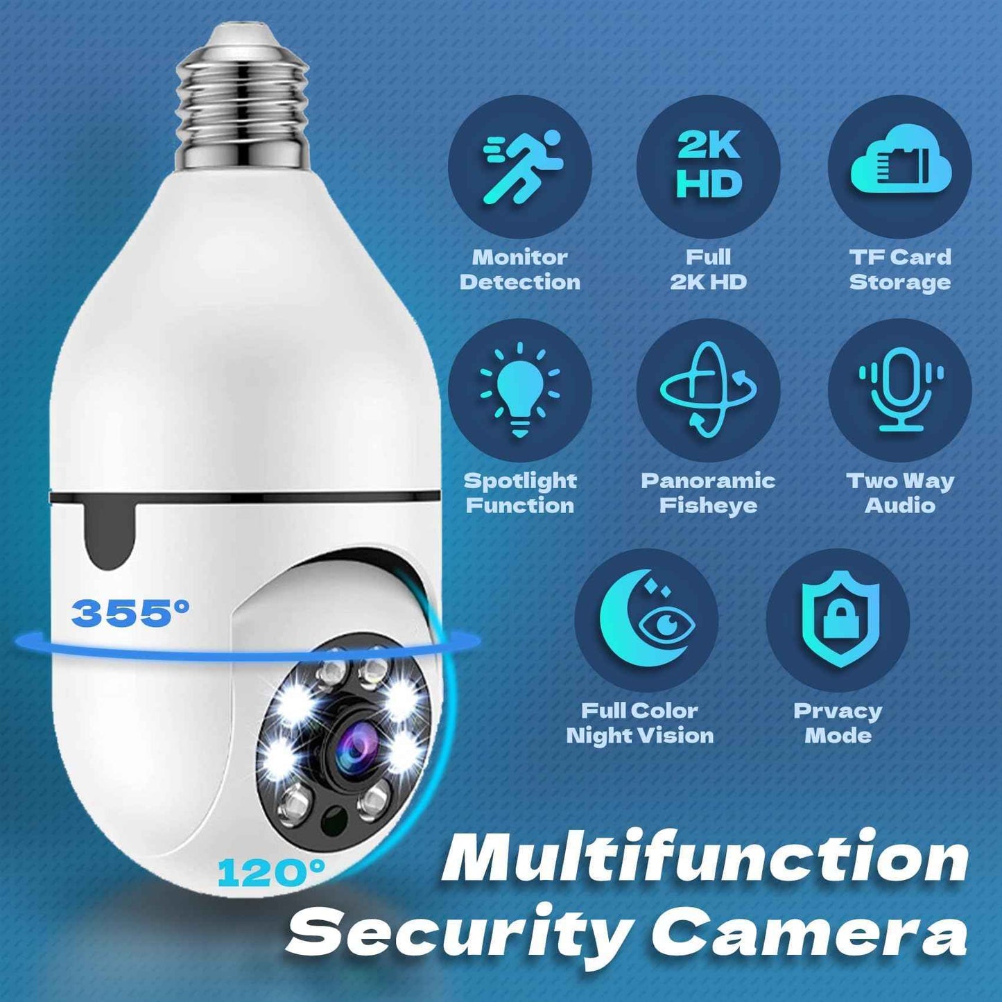 2K / 4MP Light Bulb Security Camera Outdoor Waterproof, 2.4GHz Wireless WiFi Light Socket Camera for Home Secuity with Motion Detection and Alarm, Color Night Vision (IK500)