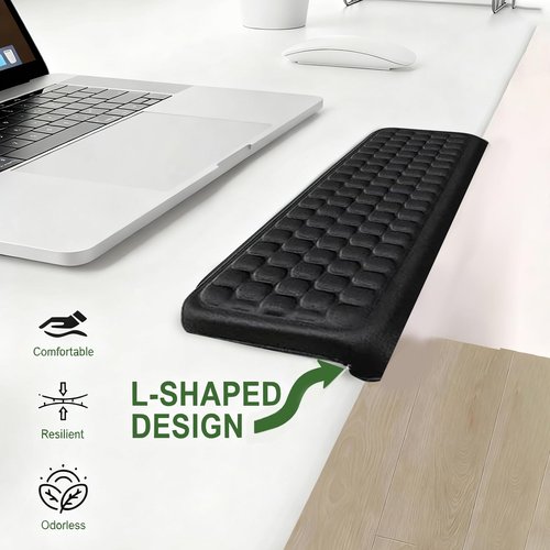 L-Shaped Memory Foam Elbow Pads for Desk, 2-Piece Ergonomic Desk Edge Cushion & Wrist Rest for Computer Keyboard, Non-Slip Arm Support for Office and Home Use, Black