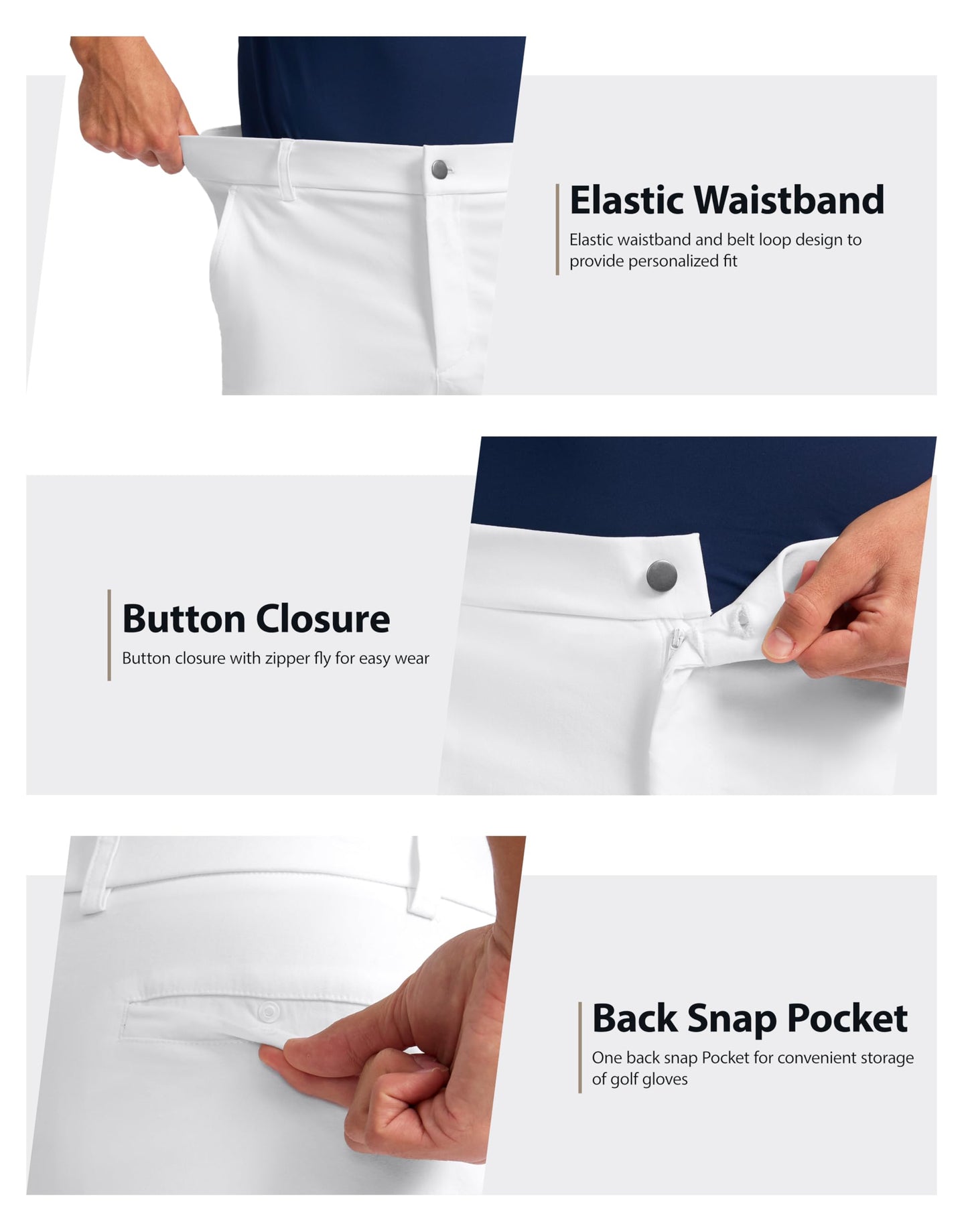 Pudolla Men's Casual Shorts 7/9 Inch Golf Shorts Stretch Dress Work Shorts for Men with 4 Pockets Quick Dry Lightweight(White 32)