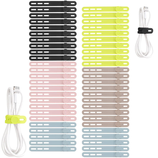 Oligei 50 Pcs Silicone Cable Ties, Cable Ties Reusable, High Elasticity Cord Wraps for Electrical Cords, Cord Organizer for Earphone, Phone Charger(Colorful)