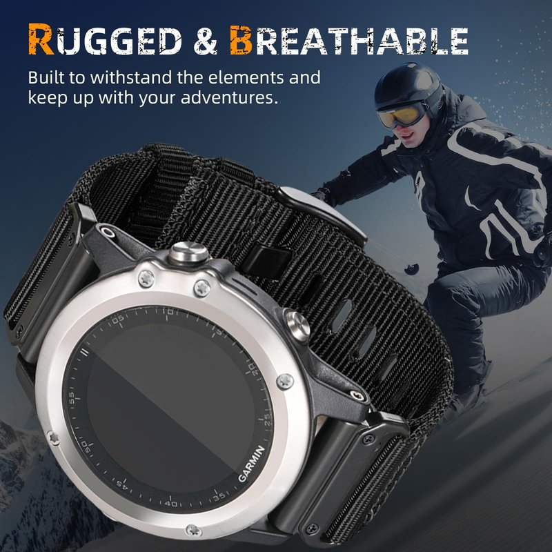 22mm Nylon Watch Band Compatible for Garmin Fenix 8 47MM/7/6/6 Pro/5/Epix Gen 2 Band, Camouflage Quickfit Bands for Forerunner 935/945/Approach S62/S60/MARQ (Black, 22MM)
