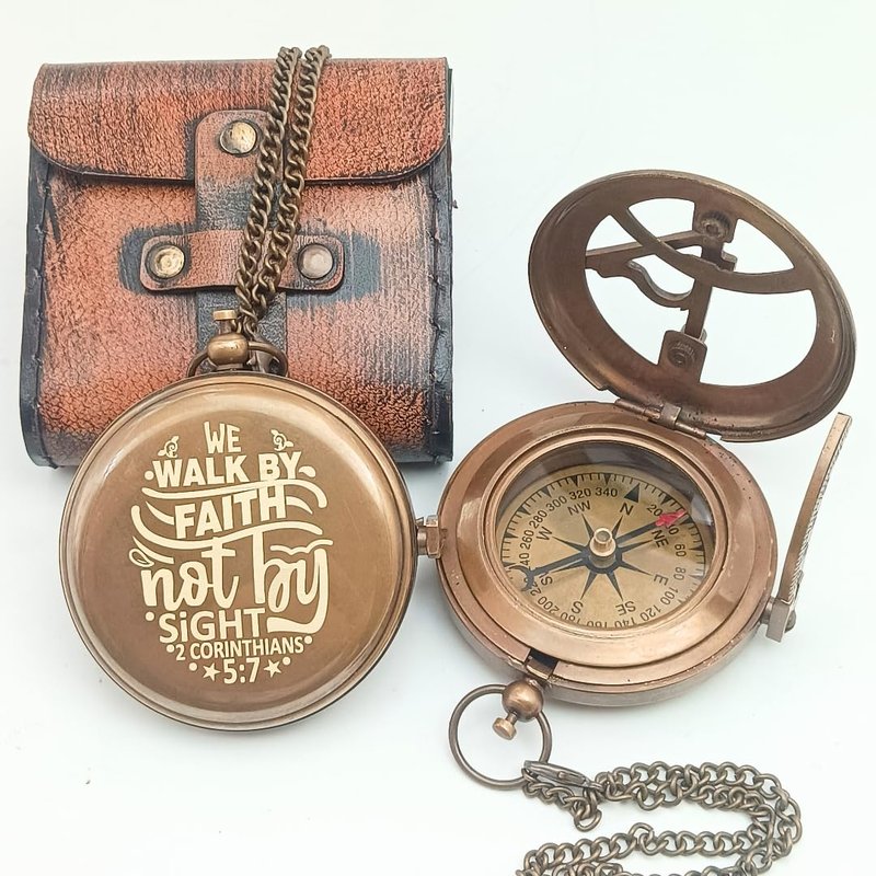We Walk by Faith Engraved Compass Gift for Men - Baptism Gifts for Boys – Faith Compass Gift for Godson, Son, or Grandson - Gifts for Men - Religious Jewelry Best - Best Graduation Gift for Students