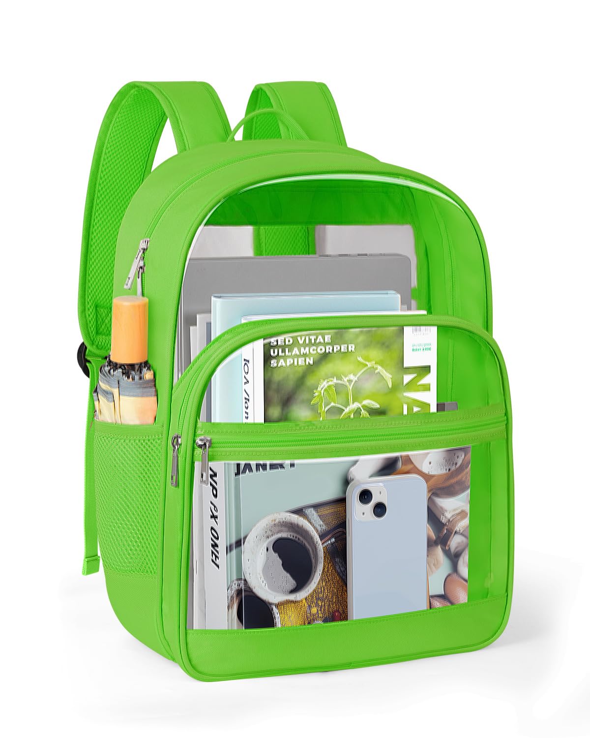 KIMNERPU Clear Backpack, Heavy Duty Transparent Bookbag for School, Fabric & PVC Transparent Backpack with Reinforced Strap for Women Men, Capacity Clear Bag for College, Travel, Security, Green