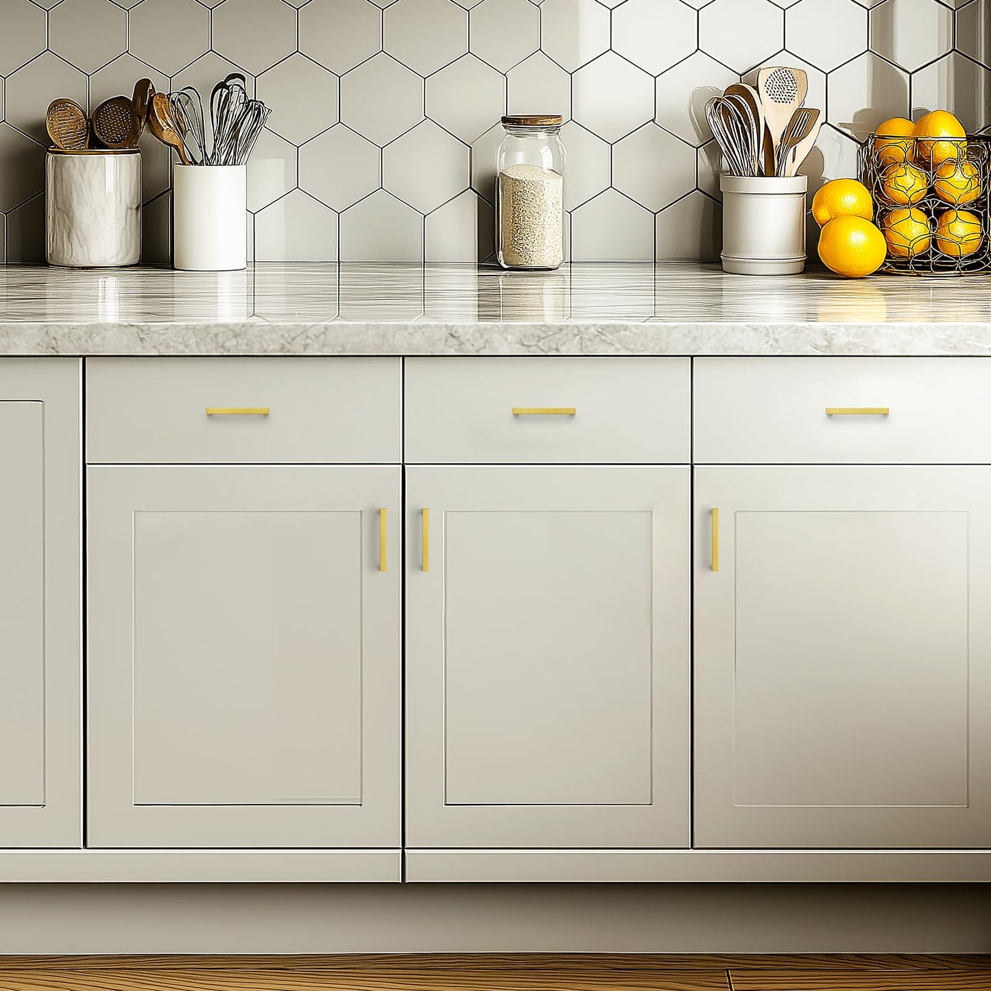 JOY DECOR 2 Pack Cabinet Handles, Gold Cabinet Pulls, 4 Inch Kitchen Handles Square Drawer Pulls Stainless Steel Drawer Hardware Handles, 102mm Hole Centers