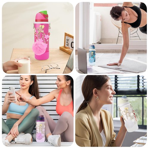 6Pcs Cup Accessories Set for Owala Water Bottle 32oz, 1Pcs Water Bottle Handle Strap, 1Pcs Siliocne Cup Boot, 3Pcs Charms for Owala Kids, Owala Coffee Tumbler, Owala FreeSip-Purple