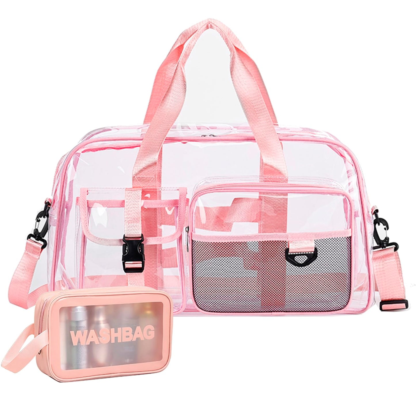 Clear Gym Bag for Women, Travel Duffle Bag Carry On Weekender Bag with Shoe Compartment