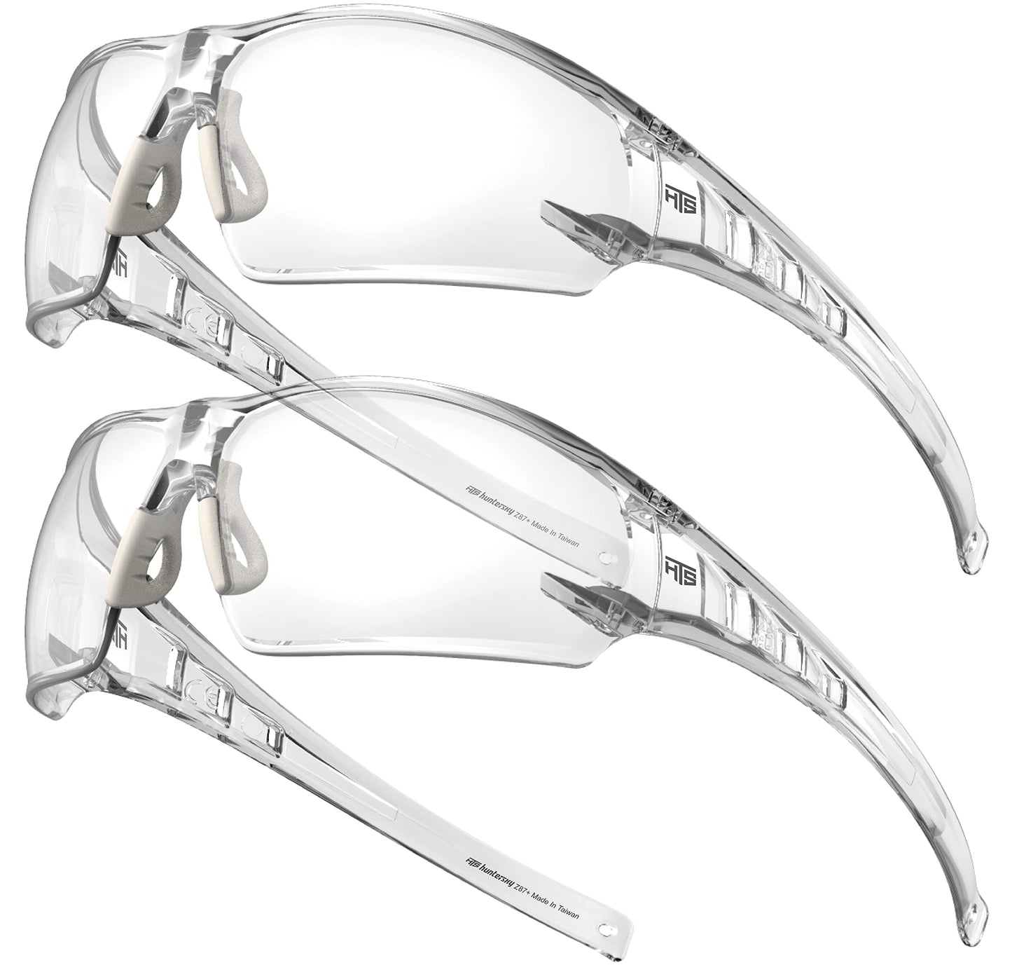 HUNTERSKY HTS S2491 Lightweight Protective Anti Fog Wrap-Around Clear Shooting Safety Glasses with rubber nose pad ANSI Z87.1 Scratch Resistant 2PK