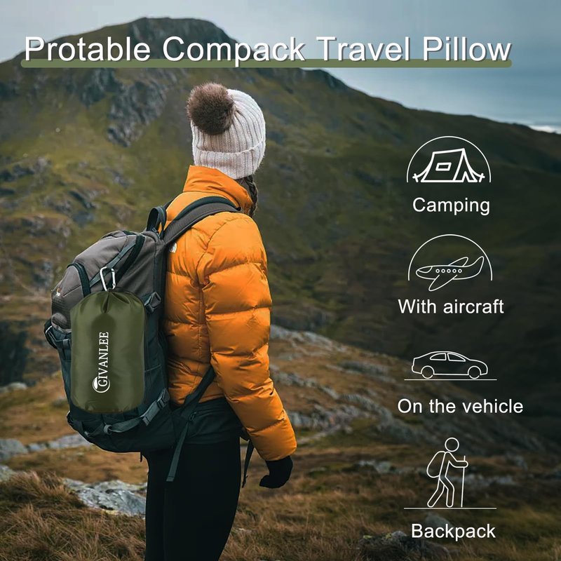 2 Pack Camping Pillow For Sleeping,Filled with Shredded Memory Foam,Compact & Packable,Storage Bag,Soft Cover,Travel Pillow for Backpacking Hiking Gear & Accessories (Anti pilling cover, 17"X12")