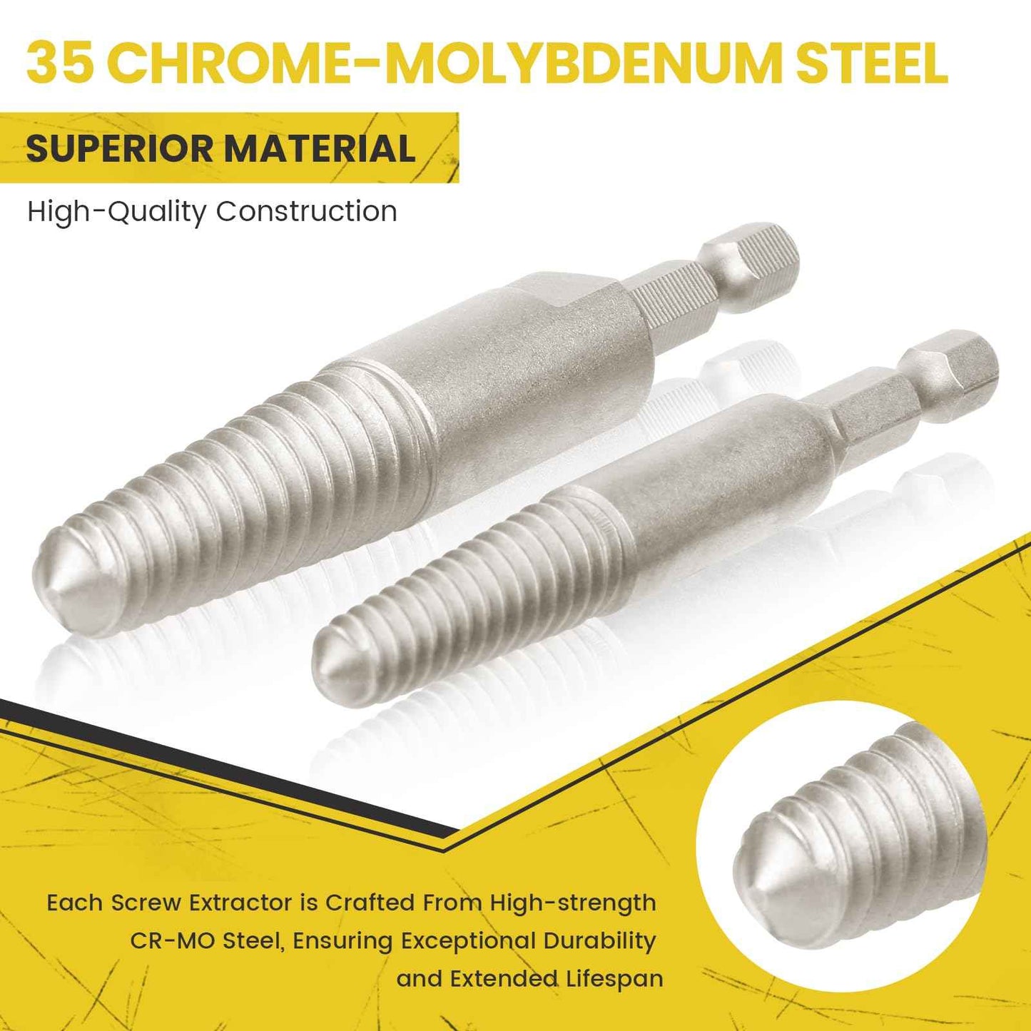 14-Pieces Screw Extractor and Left-Hand Drill Bit Set, Easy Out Broken Bolt Remover Reverse Cobalt HSS Steel Drill Kit, Ez Out Stripped, Rounded-Off, Damaged Bolts, Screws&Studs Removal Tool(Yellow)