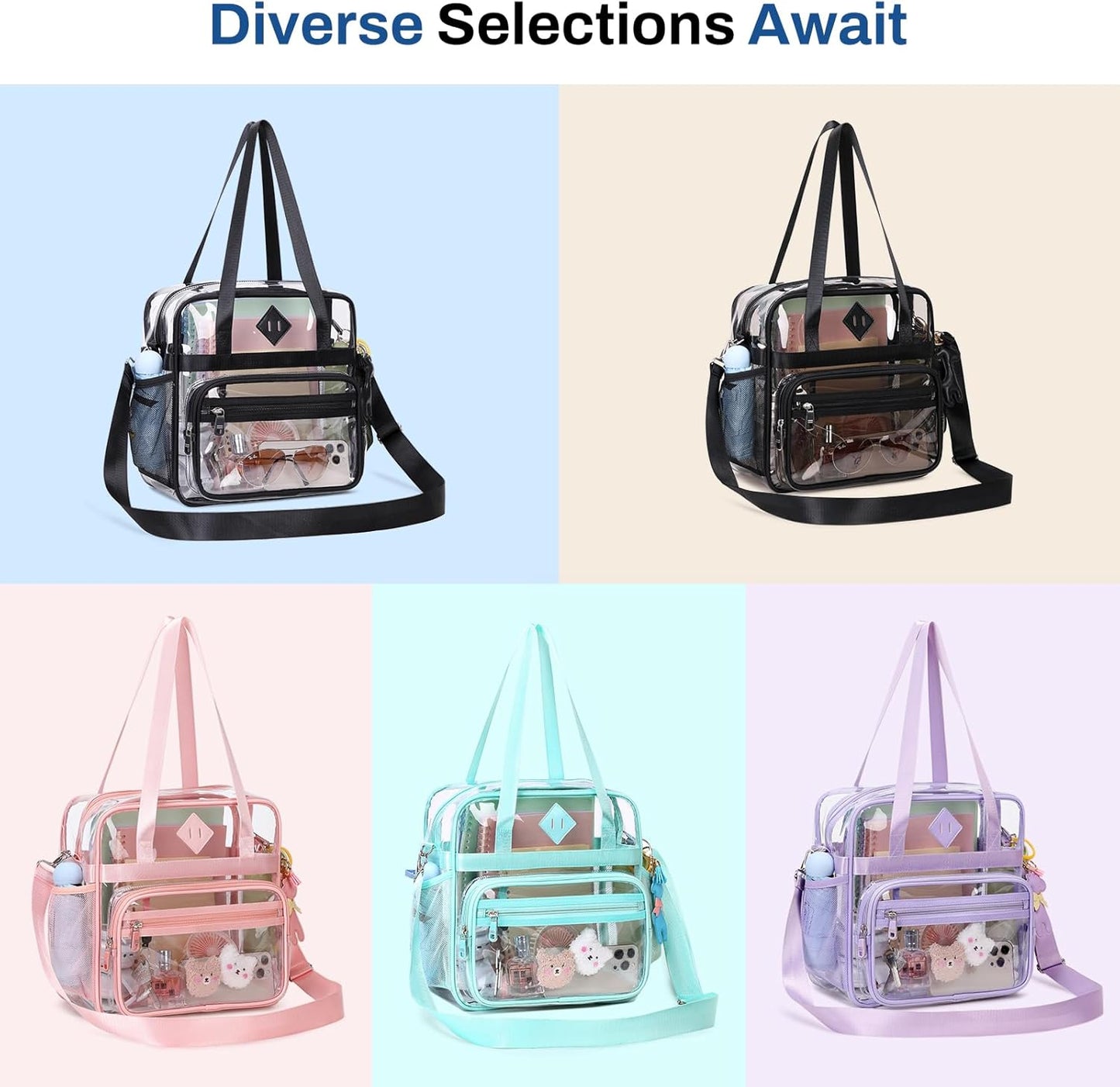 PIG PIG GIRL Clear Tote Bag - 12x6x12 Transparent Stadium Event Bag for Women