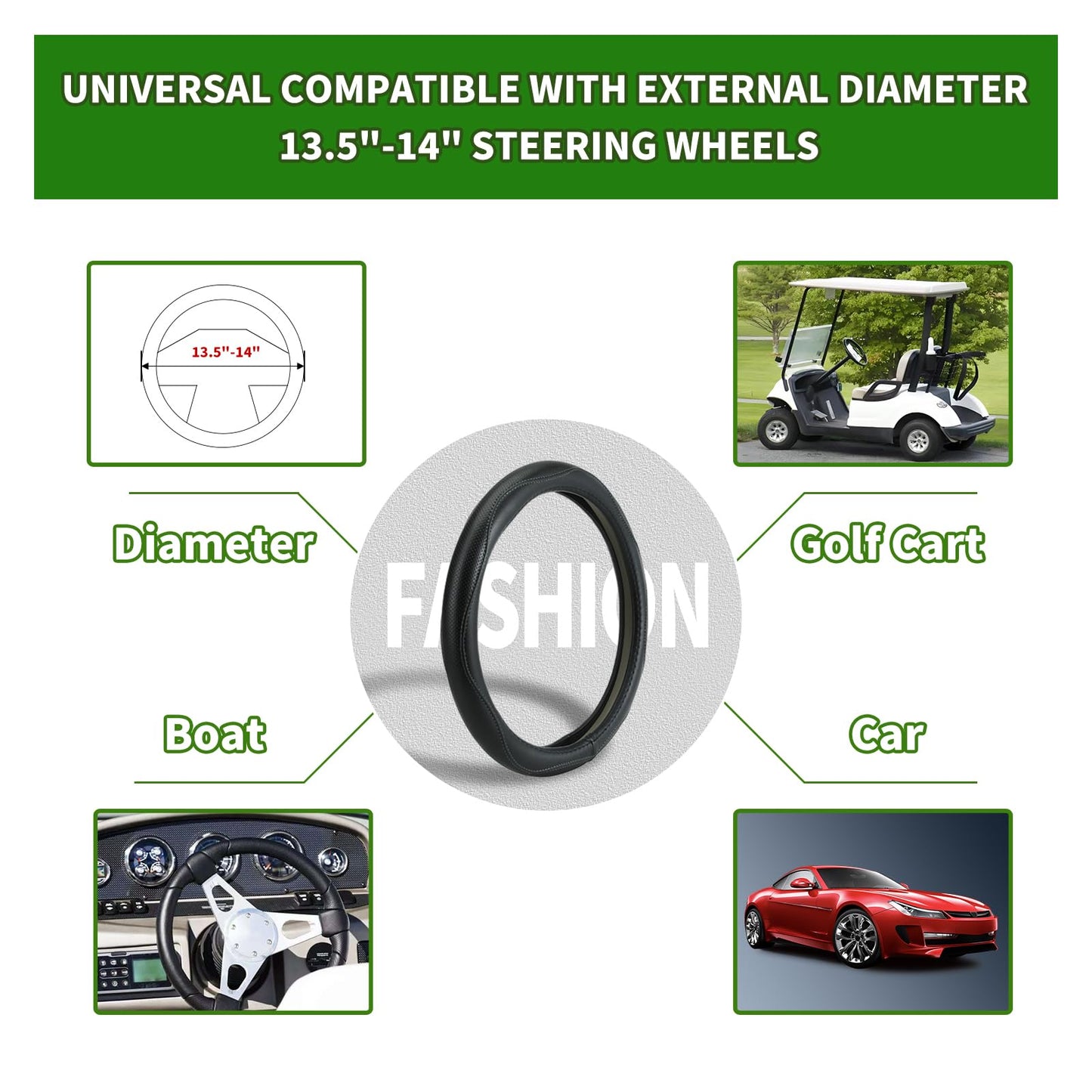 MLVOVL Golf Cart Steering Wheel Covers,13.5 to 14" Golf Cart Steering Wheel Cover Universal for Yamaha,EZGO TXT & RXV,Club Car DS & Precedent, Leather Comfortable, Non-Slip, Wear-Resistant (Black)