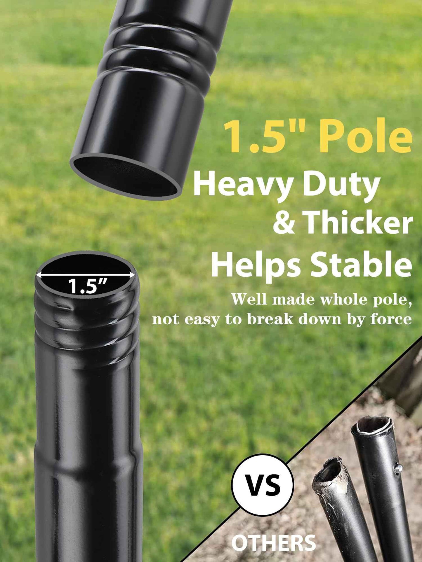 String Light Poles, 12.6 FT Light Poles for Outside Patio, Outdoor Deck Lighting Poles with Brackets for Fence and Base for Wood Concrete Mount, Heavy Duty Metal Stand Hanging Garden Party Decoration