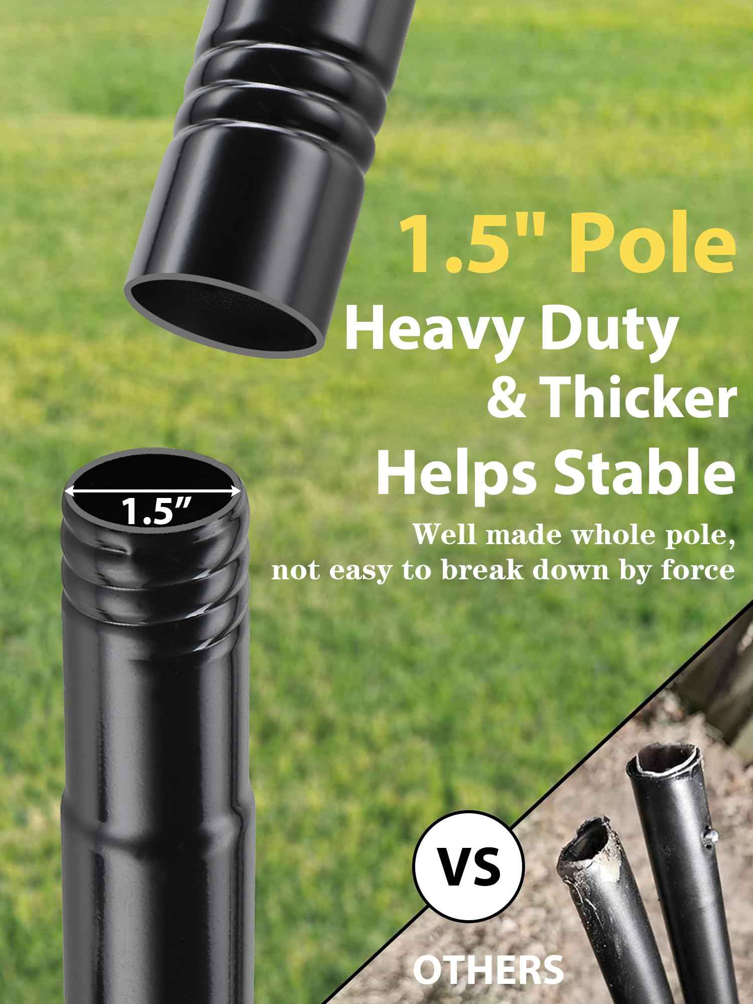 String Light Poles, 12.6 FT Light Poles for Outside Patio, Outdoor Deck Lighting Poles with Brackets for Fence and Base for Wood Concrete Mount, Heavy Duty Metal Stand Hanging Garden Party Decoration