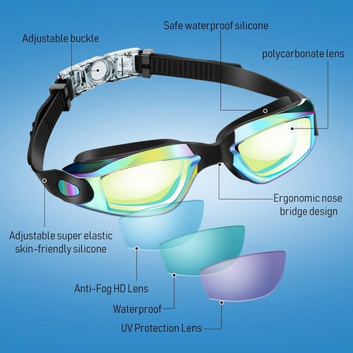 Konohan Swim Goggles - 10 Pack Anti-Fog, No Leak Silicone Glasses with Ear Plugs & Nose Clips for Pool Use