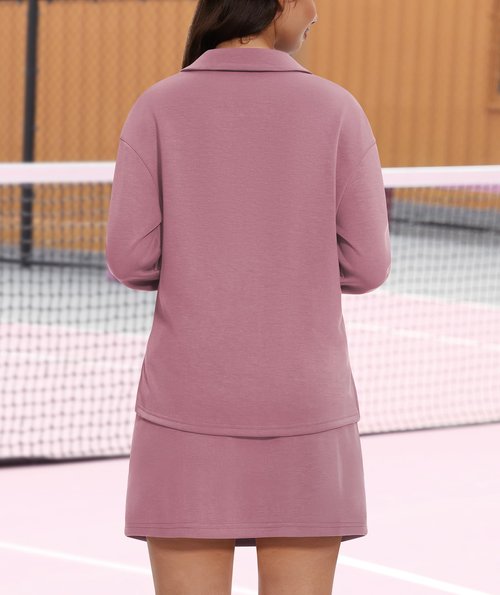 Casly Lamiit Two Piece Skirt Set for Women Tennis Skorts Golf Outfits Activewear Gym Sweatsuit Sweatshirts Spring Cute Athletic Sports Sets Dusty Pink L