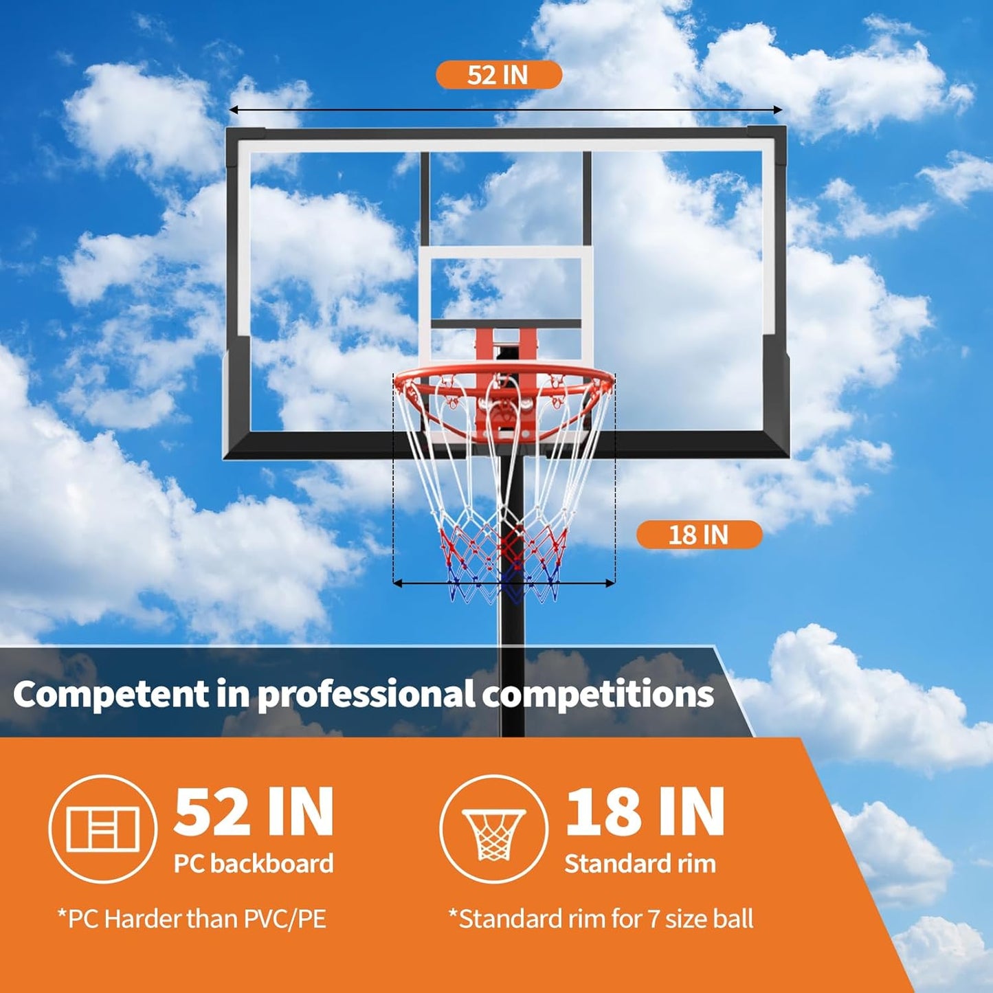 Skiennix Adjustable Basketball Hoop - 4.9-10FT Height with Mobile Stand & Weighted Base | Ideal for Youth & Adults