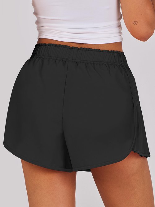Caracilia Women Running Shorts Flowy Pleated Athletic Shorts Summer High Waisted Tennis Sporty Workout Gym Shorts Solid Black Medium