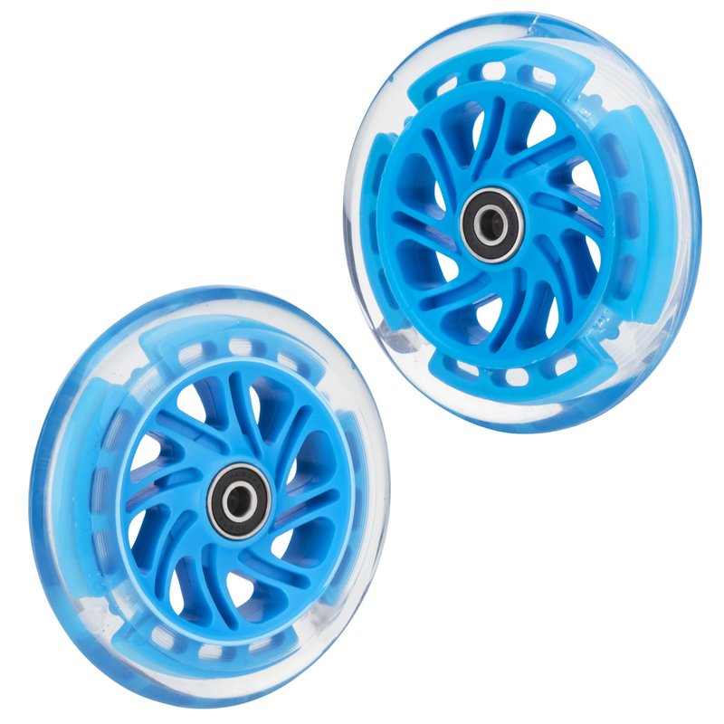 AOWISH 120mm Light-up Scooter Wheels Pair 120mm X 24mm Scooters LED Flash Front Wheels Replacement w/Bearings ABEC-9 for Micro Kickboard, 3-Wheeled Push Scooters (Blue)