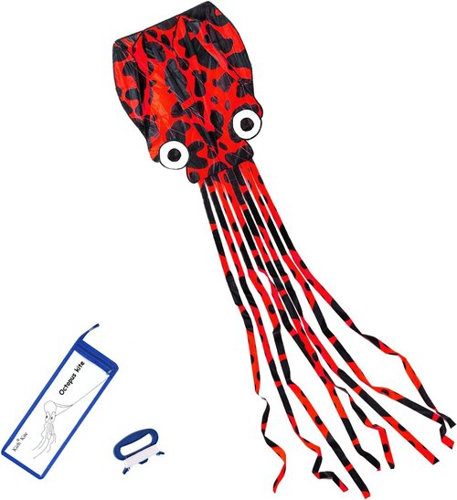 Kizh Kite Octopus - Large Frameless Soft Parafoil Kite for Kids & Adults | 150 Inches Long for Outdoor Fun