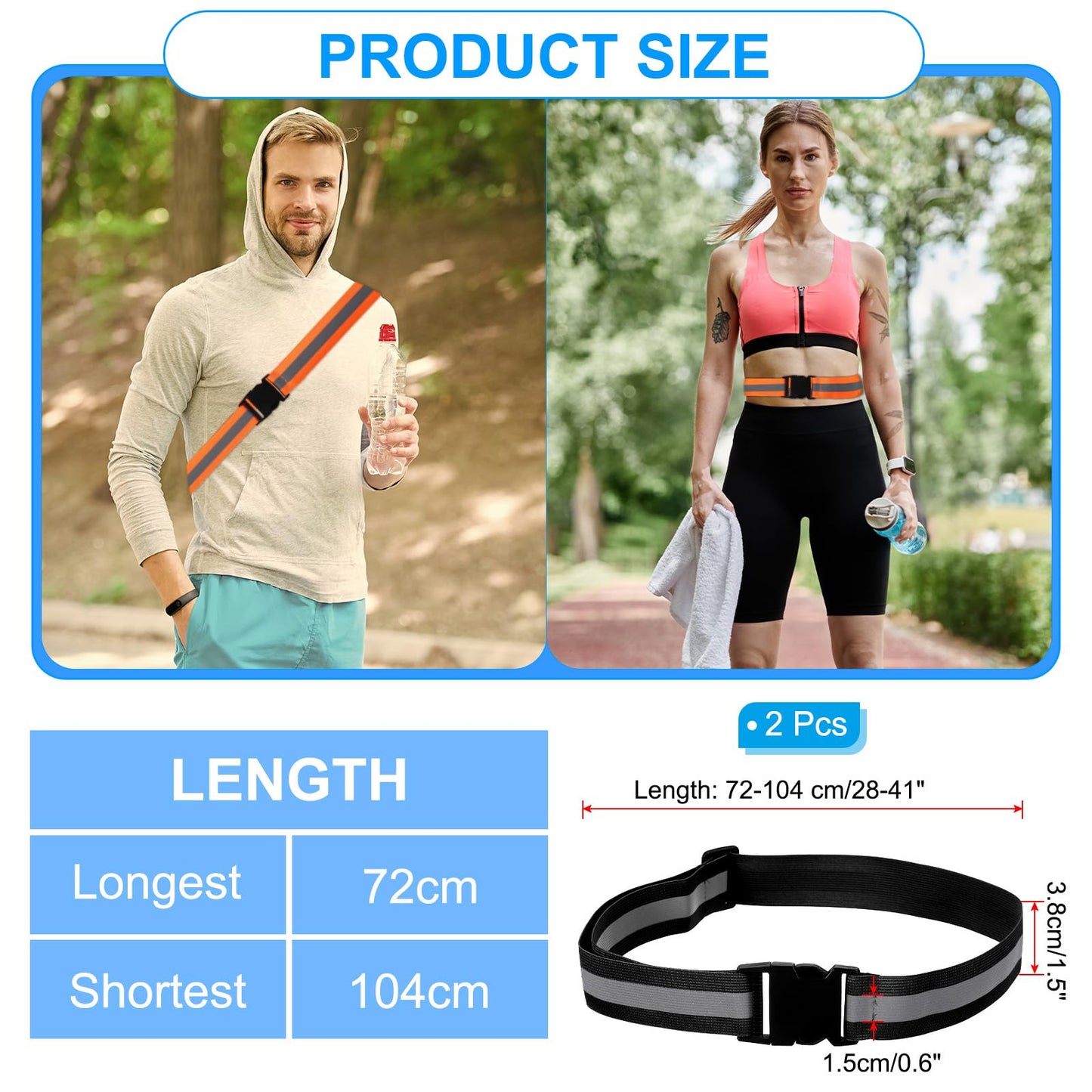PATIKIL Adjustable Reflective Running Belt, Glow Pt Belt Sash for Cycling Walking