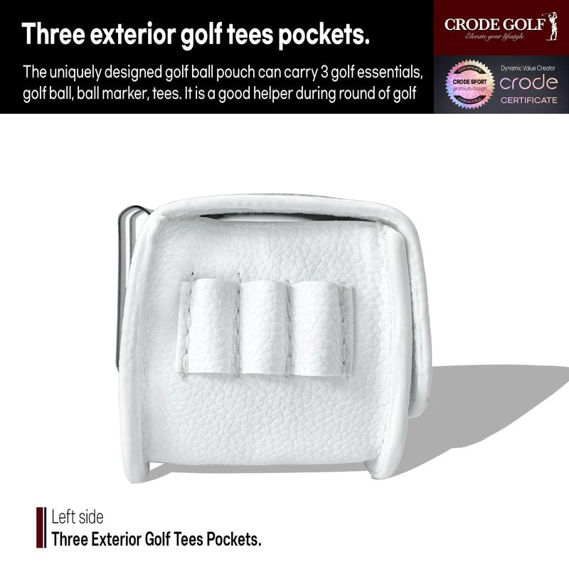 CRODE Golf Ball Bag and Tee Holder with Ball Marker, 3 in 1 Golf Ball Storage Carry Pouch, Premium Leather (1-Ball)