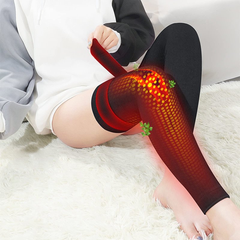 Winter Warm Wormwood Self Heating Knee Brace Long Compression Sleeve for Women Men Thermal Support Cotton Leg Warmer Knee Pads Cold Protector, Heated Massager Knee Wrap for Arthritis Joint Pain Relief (black-XXL)