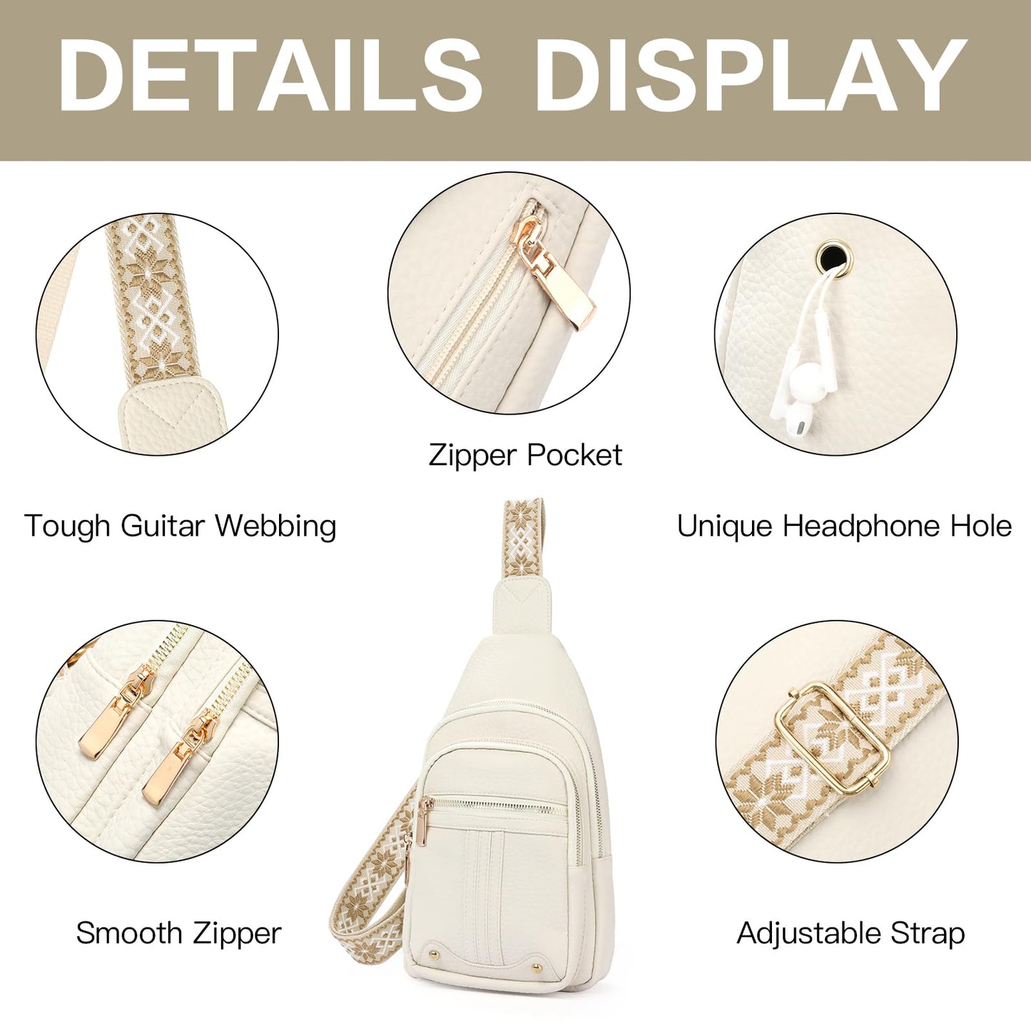 GAEKEAO Sling Bag for Women, Leather Crossbody Bags Fanny Packs for Women Cross Body Bag, Womens Small Crossbody Purse Chest Bag for Travel