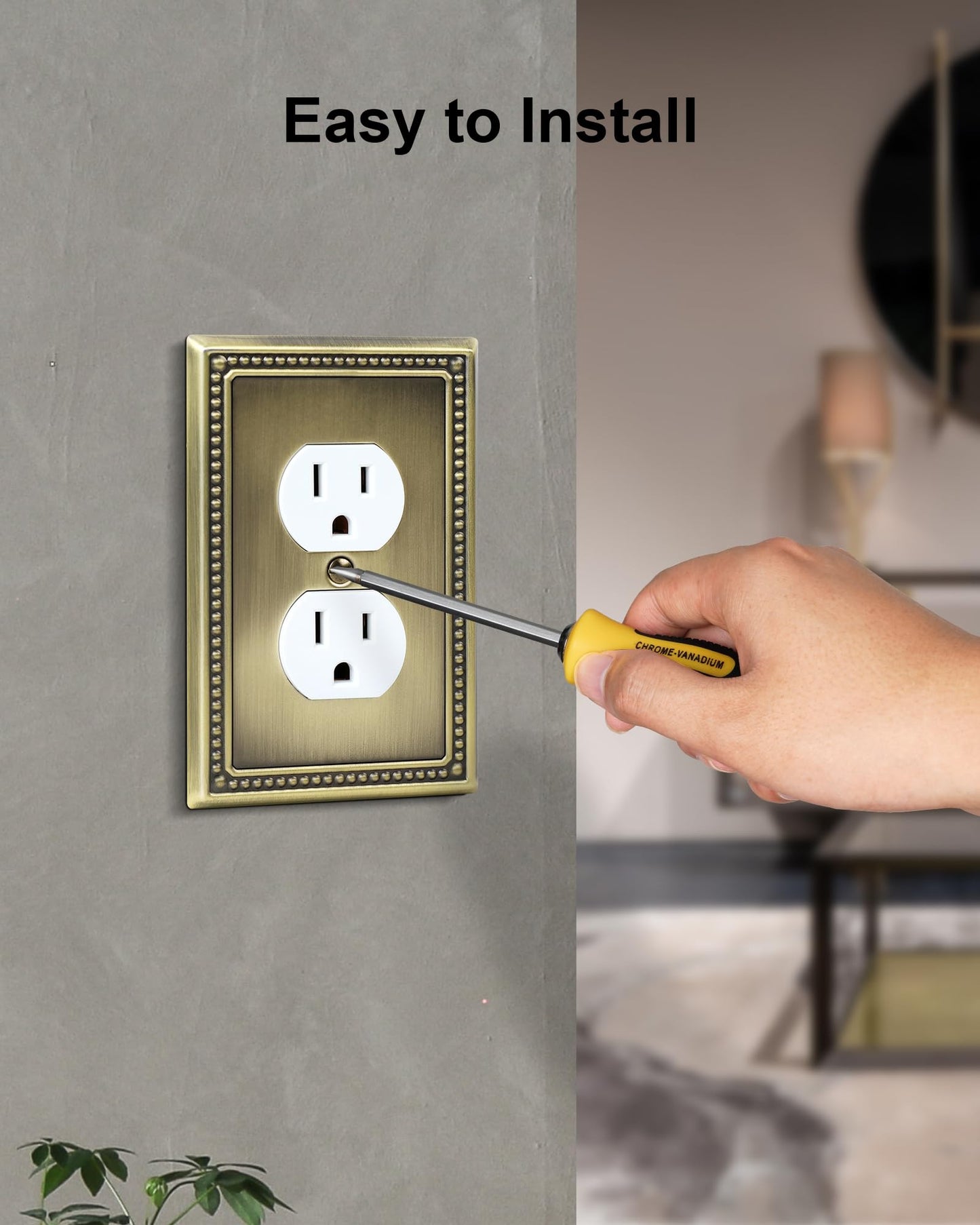 TREEWELL 2-Pack Duplex Outlet Cover Plate, Antique Brass Metal Wall Plates for Electrical Outlets, 1 Gang Receptacle Cover, Pearls Decorative Switch Plates and Outlet Covers