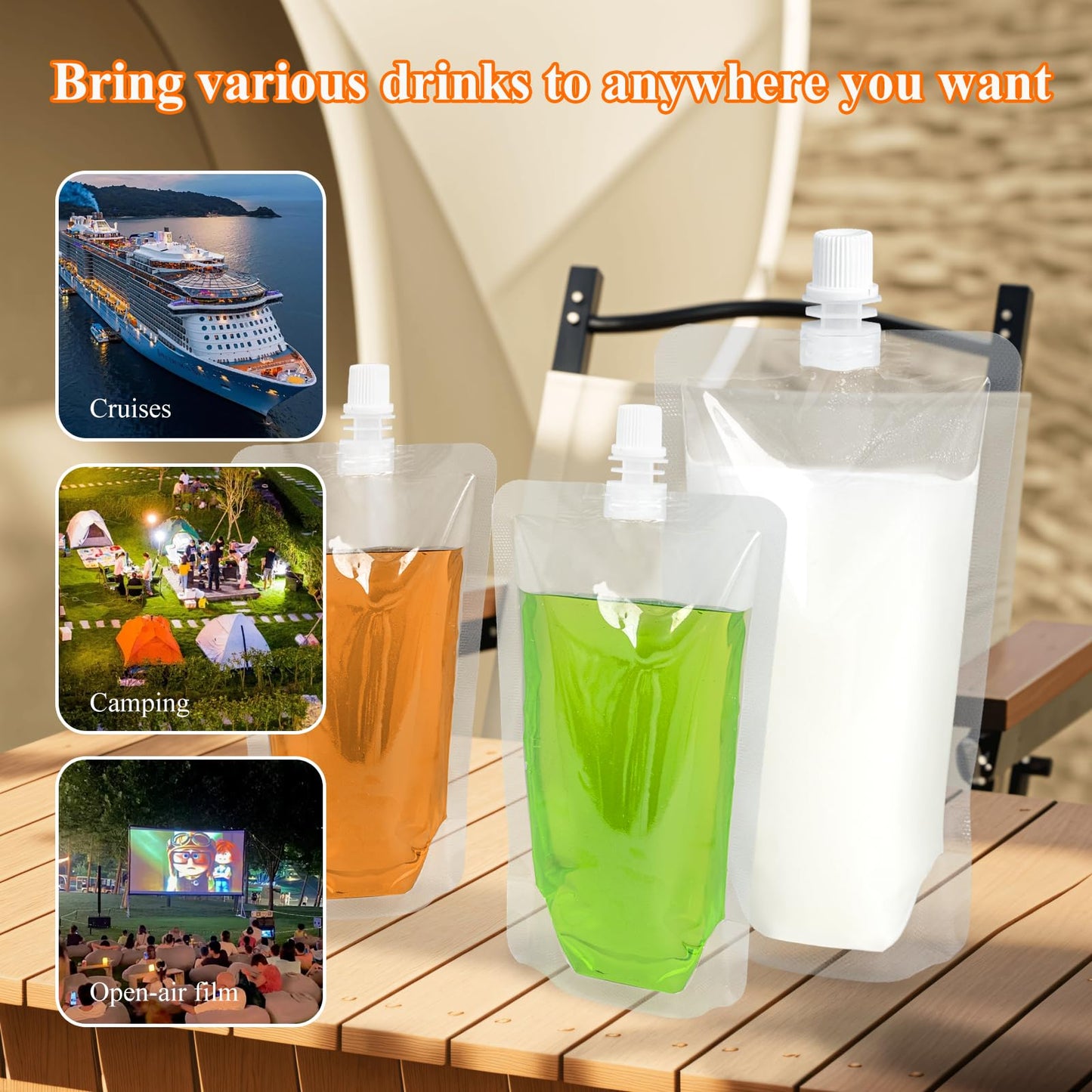 Cloudslucky 8&16OZ 30PCS Drink Pouches,Reusable Plastic Flask with Funnel for Drinking Liquid Beverage Juice,Stand Up Drink Bags for Travel Camping Outdoor Sport Concert Events,Leak-Proof Food Grade