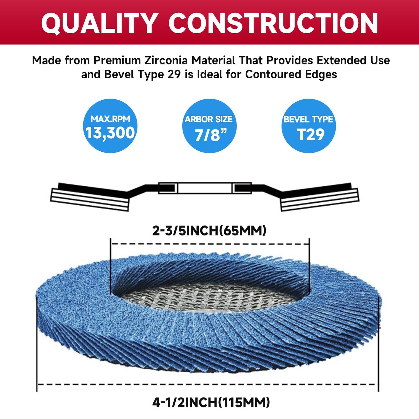 Beliiant Abrasive Flap Discs,5 Pack,Premium 4.5" x 7/8" Type 29 High Density Zirconia Flap Sanding Discs 4-1/2 Inch for Angle Grinder,Grinding Wheels & Discs,Sanding Discs for Wood & Metal.(40 Grit)