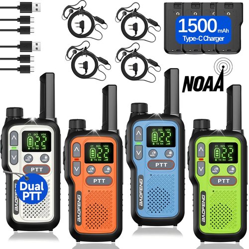 Walkie Talkies Long Range for Adults,Rechargeable Walkie Talkie 22 FRS NOAA Family Emergency Walky Talky 2 Way Radio with Earpiece 1500mAh VOX Type-C Charger for Camping Hiking Hunting Cruise,4Pack