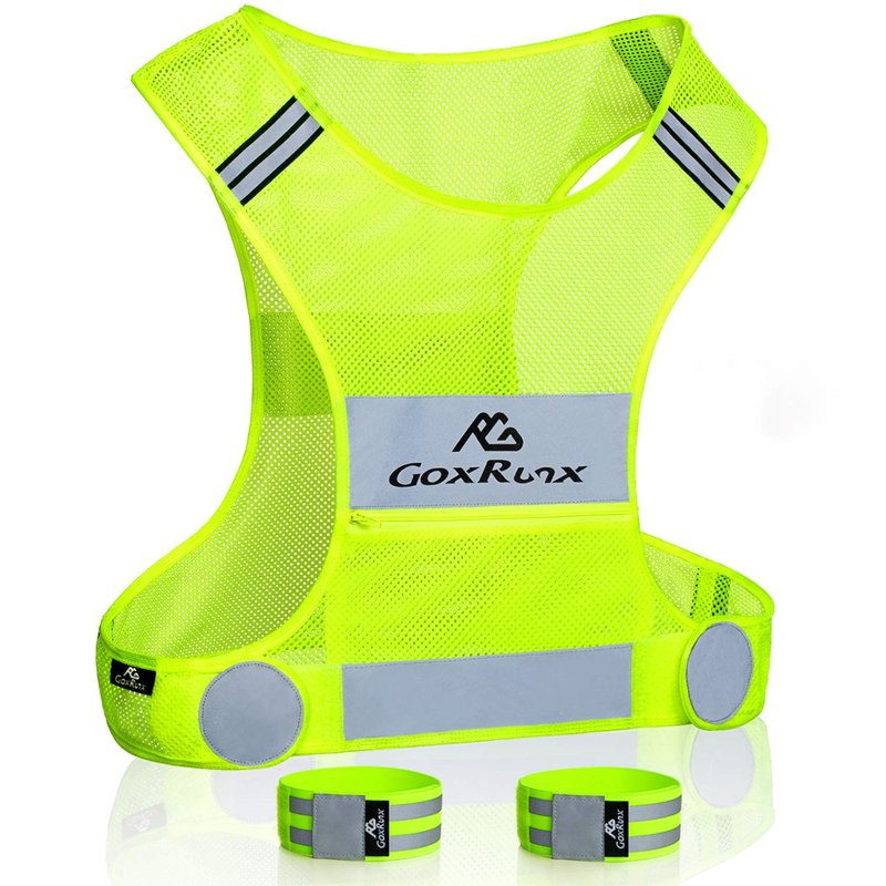 Reflective Vest Running Gear, Lightweight Motorcycle Cycling Reflective Vests with Large Pocket & Adjustable Waist for Women Men Running Safety Vest with Reflective Bands (Green, Medium)