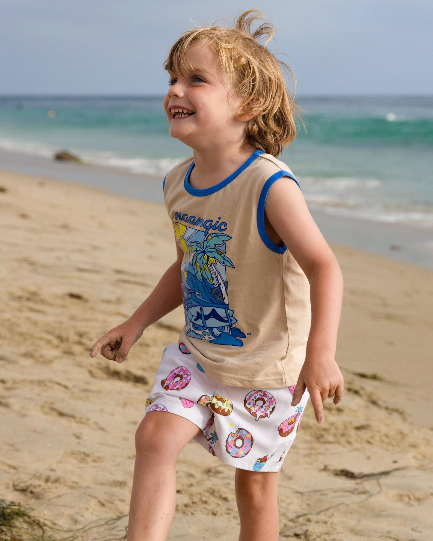 maamgic Boys Swim Trunks with Compression Liner 4-Way Stretch Quick Dry Swim Shorts Swimming Trunks Toddler Donut White 8 Years