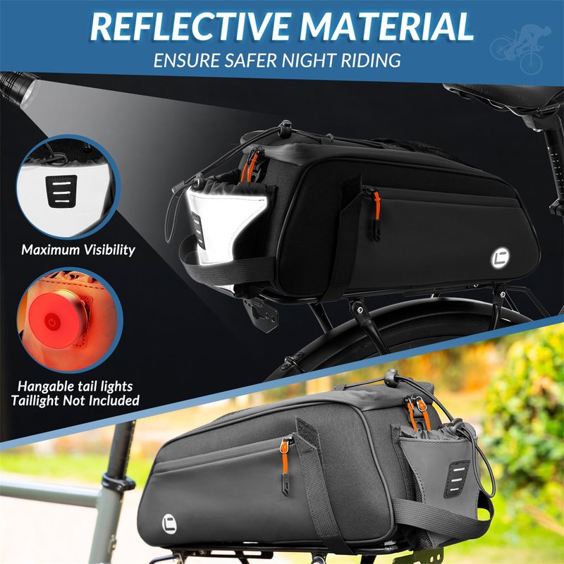 WOTOW Rear Bike Rack Bag - 8L Waterproof Bicycle Trunk Bag with Water Bottle Holder, Reflective Panniers Bike Bags for Bicycles Saddle Back Seat Storage Cargo Luggage Pouch Shoulder Bag Women Men