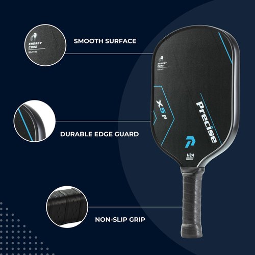 Precise Pickleball Paddle – USAPA Approved – Smooth (Power & Speed) & Textured (Spin & Control) Surfaces – Lightweight Core, Comfort Grip – for Indoor & Outdoor Play – Blue, Smooth (Power & Speed)