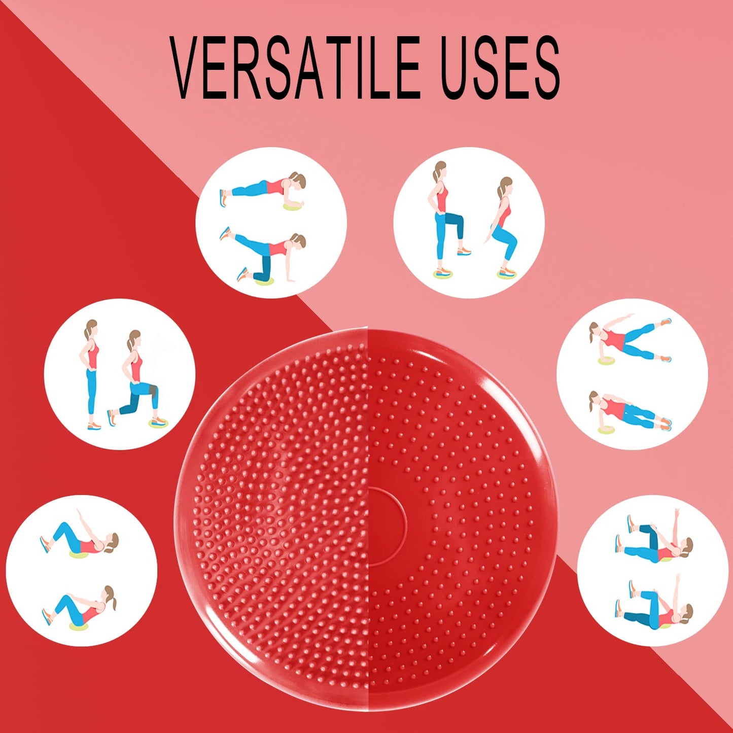 Nvzi Wobble Cushion, Balance Disc, Wiggle Seat, Balance Pads for Physical Therapy, Stability Disc, Wobble Board for Dogs, Office, with Spiky Massage Ball(Red)