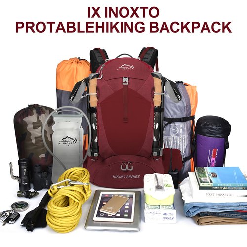 IX INOXTO Hiking Backpack, 26L/40L Waterproof Hiking Daypack with 3L Water Bladder and Rain Cover, Lightweight Travel Camping Backpack for Men Women (Red)