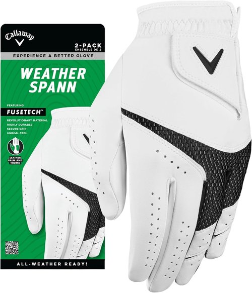 Callaway Golf Weather Spann Glove - 2-Pack White | Medium/Large Size for Ultimate Grip