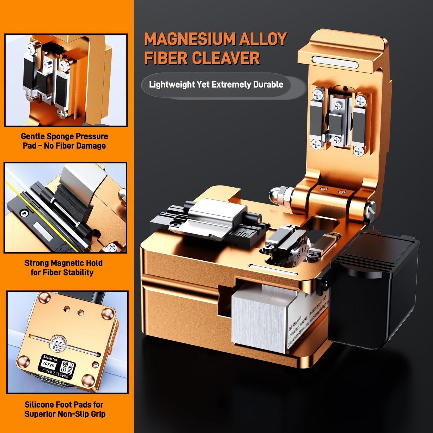 Professional Fiber Cleaver with 16-Port High Precision Blade | 48,000 Cleaves Capacity & Auto Scrap Collection | FTTH Fiber Optic Cutter for 0.25/0.9/3.0mm Cables