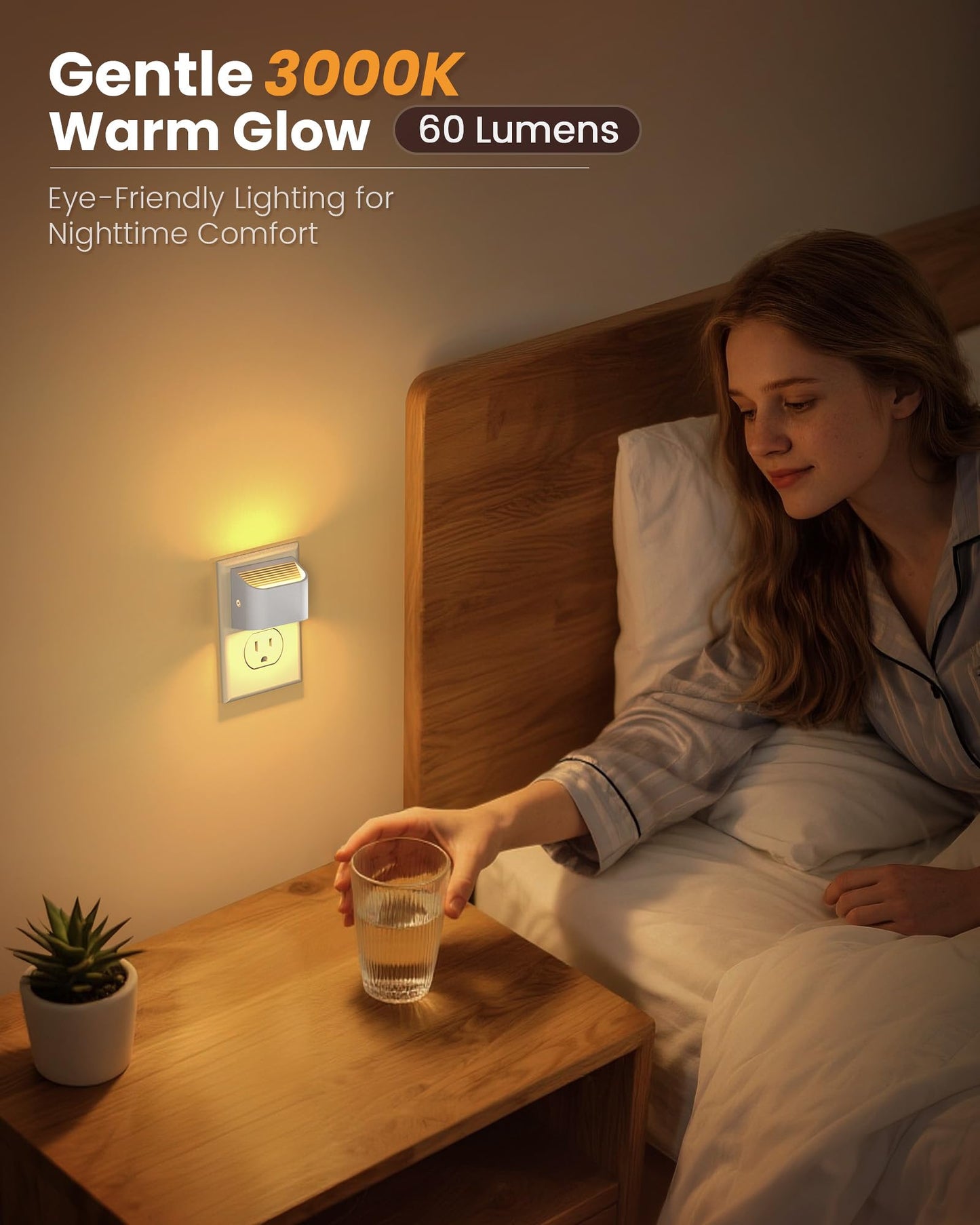 NIORSUN Plug in Night Light, Auto Brightness Sensor Night Light, 3000K Warm White, Ultra-Slim Wall Light for Hallway Bathroom Bedroom Stairs, White, 2 Pack