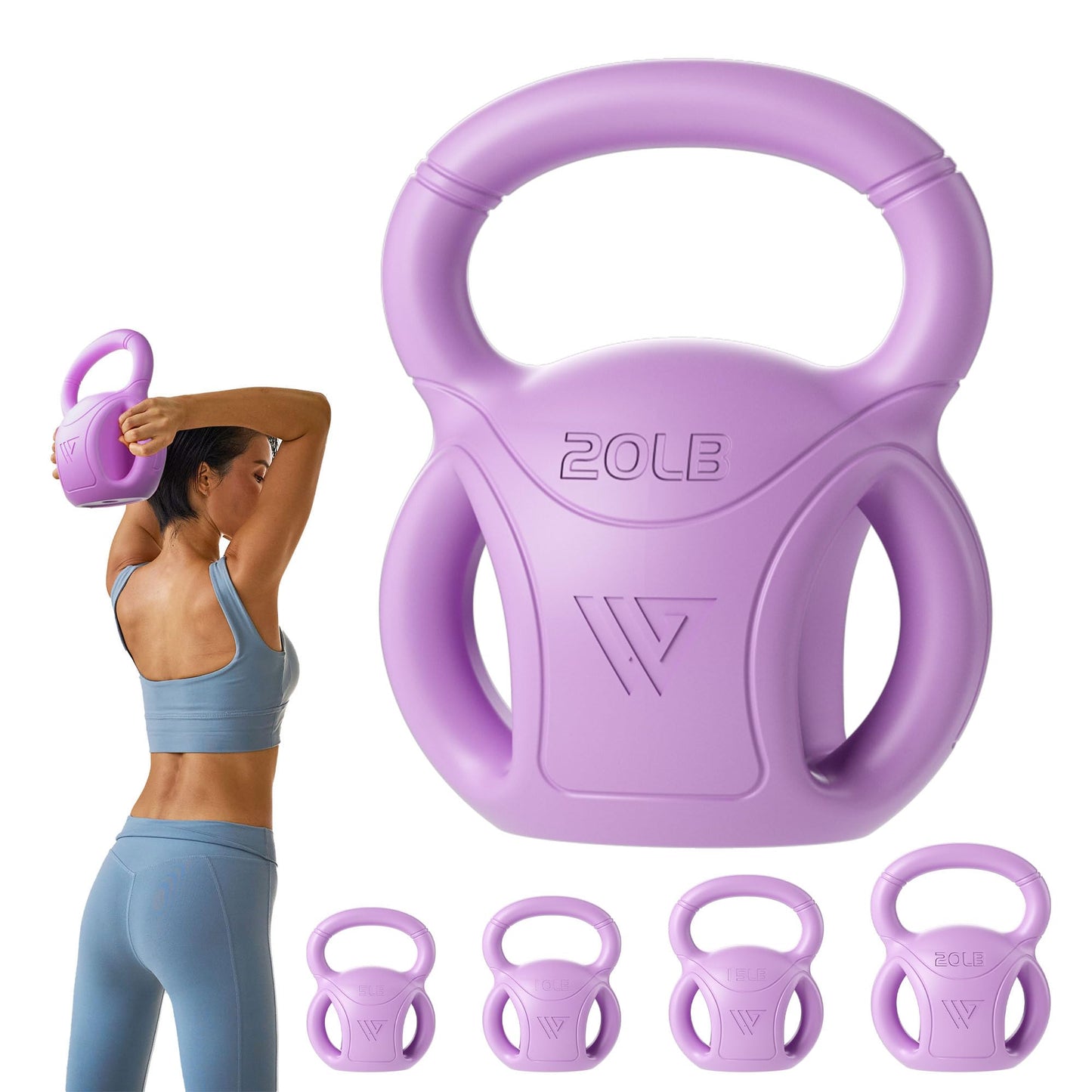 20 lb Kettlebell Weight with Three-handles for Weightlifting, Conditioning and Core Training for Women Men Home Gym [Purple]