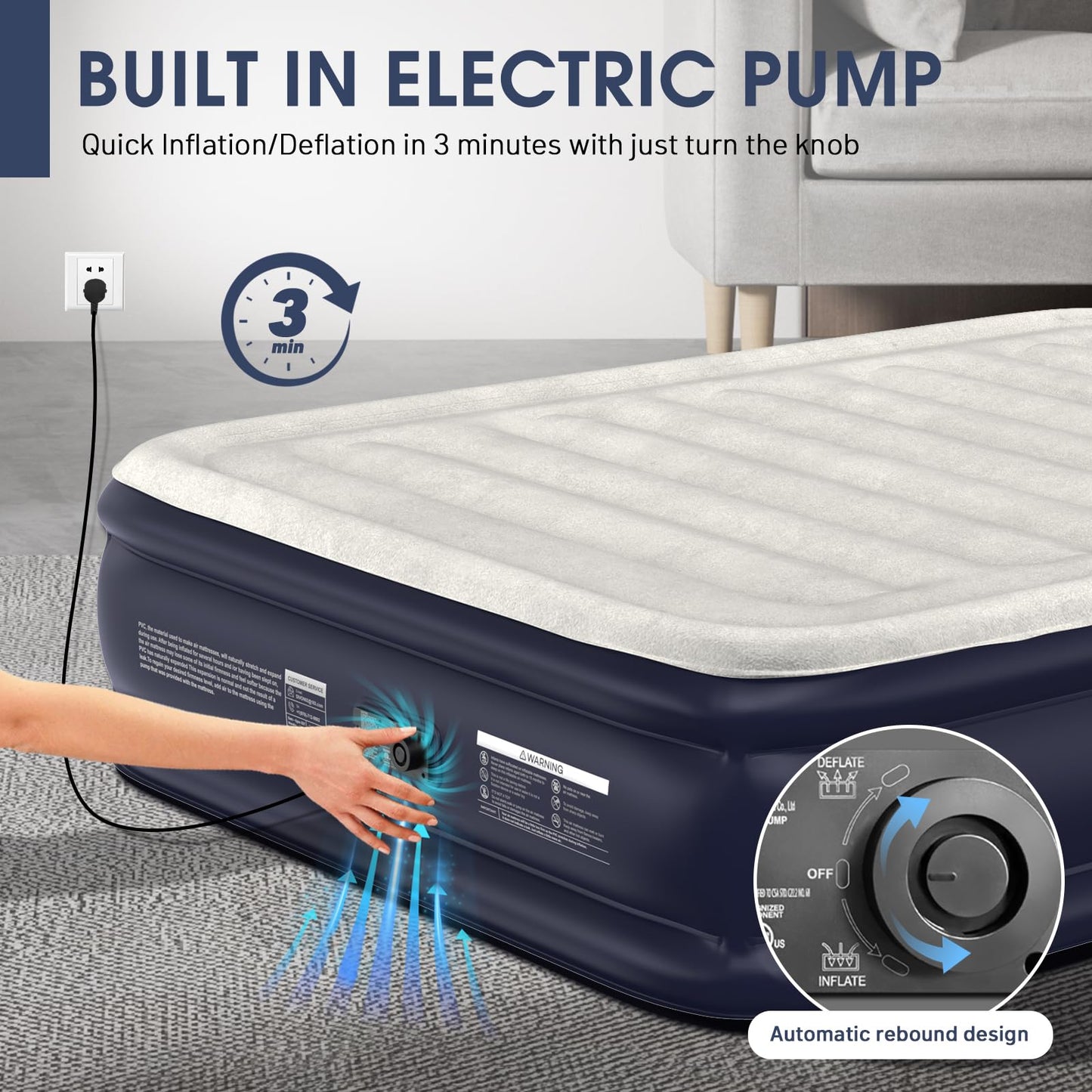 DIVON Air Mattress Queen with Built in Pump,18'' Raised Blow Up Mattress