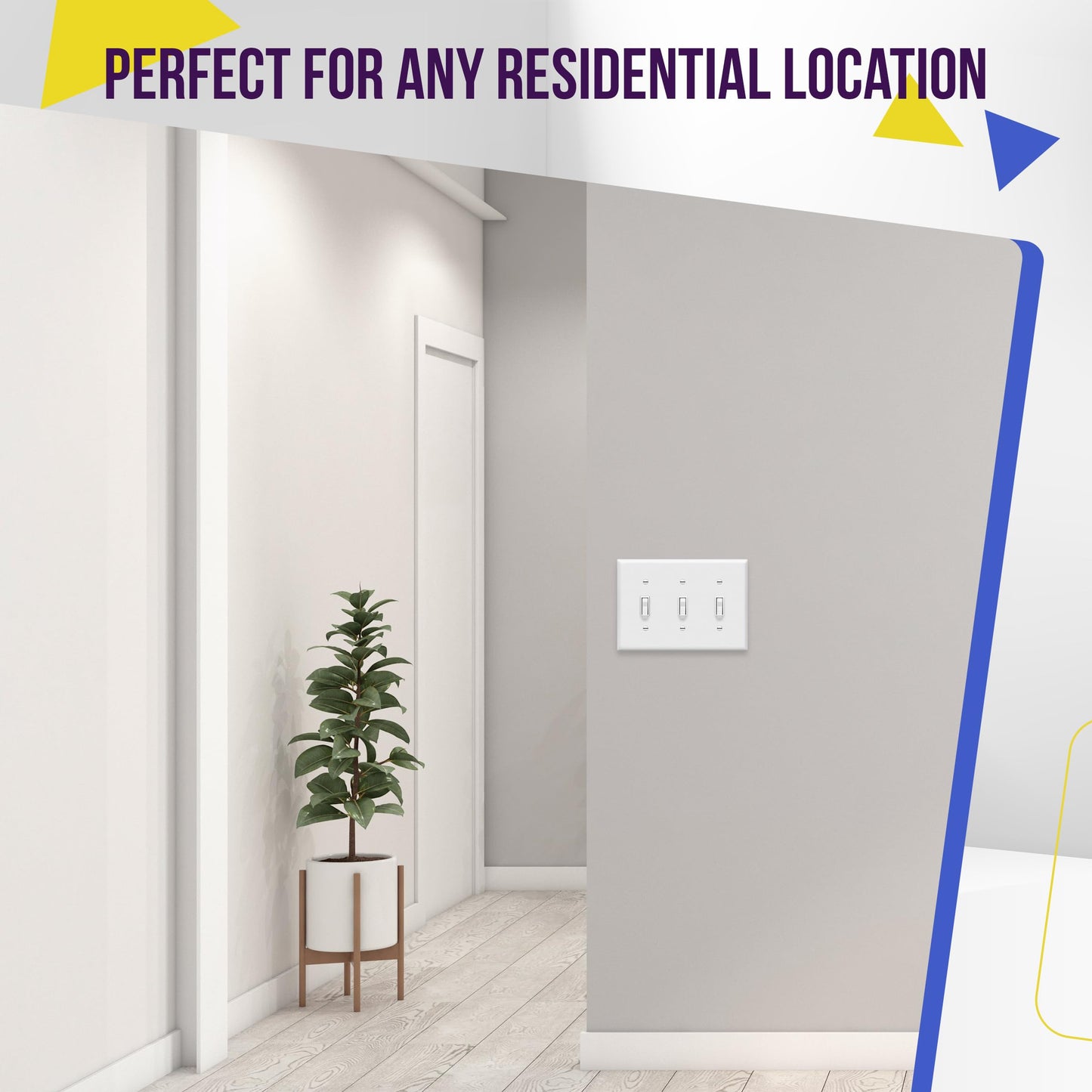 ENERLITES Triple Light Switch Wall Plate, Gloss Finish, Standard Size 3-Gang 4.50" x 6.38", Unbreakable Polycarbonate Thermoplastic, 8813-W-3PCS, White, 3 Pack