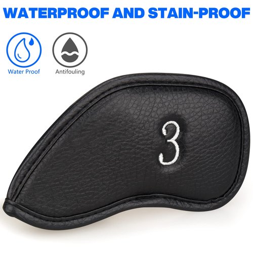 Left Handed Iron Covers Golf Club Iron Covers Black Leather Golf Iron Headcovers Set Left Handed Iron Covers for Golf Clubs Sliver Number Embroidery 12pcs/Set