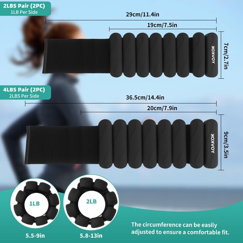 Wrist Weights, Silicone Adjustable Ankle Weights for Women Men - Strengthen Arms and Legs Ideal for for Home Gym Workout, Running, Yoga, Pilates, Barre, Exercise, Strength Training, Weighted Bracelet Set of 2 (2LB Each)-S - Black