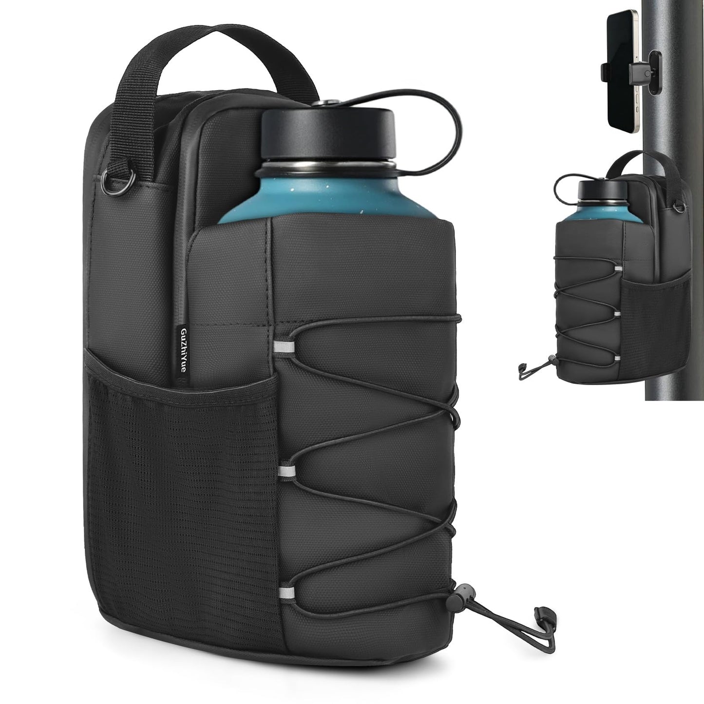 Magnetic Gym Water Bottle Bag with Phone Holder for Men, Magnetic Gym Bag Attaches to Equipment, Holds Water Bottle, Phone & Essentials for Workout, Training & Fitness